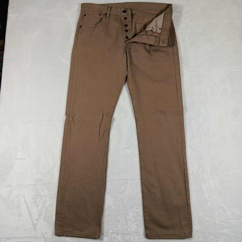 Levis 501 Jeans Mens 34x34 Tan Button Fly 100% Cotton Cowboy Western Grunge